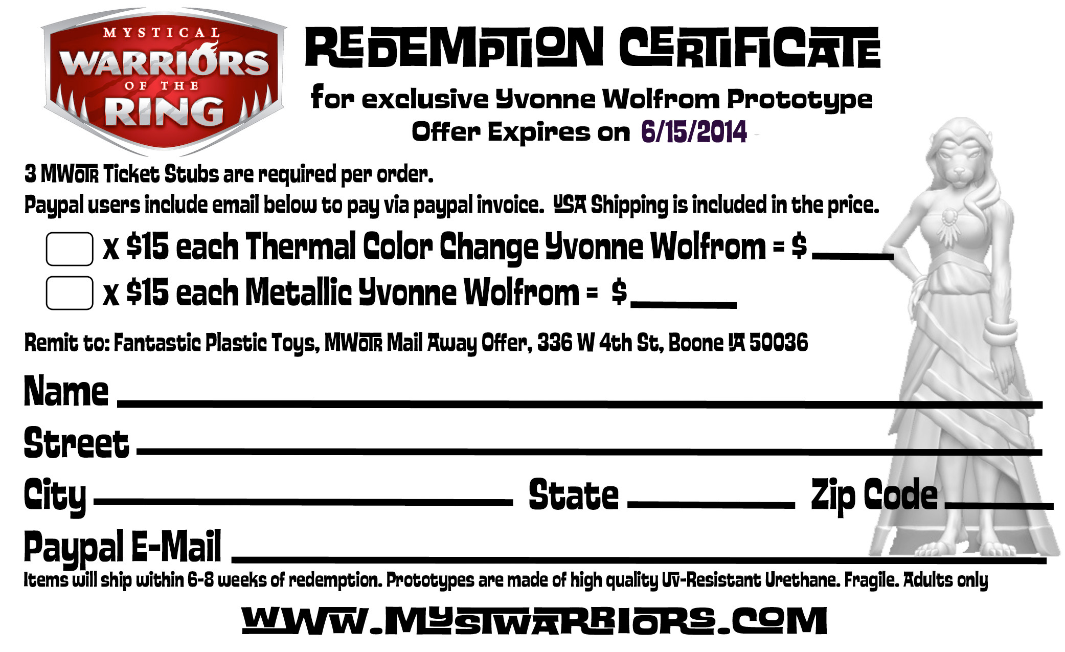 Yvonne Wolfrom Mail Away Redemption Certificate Mystical Warriors Of 